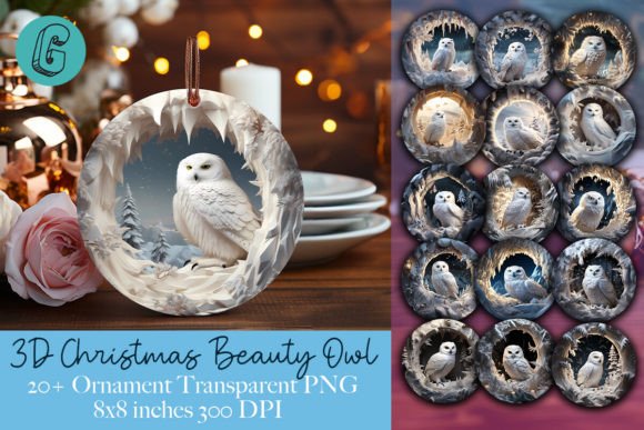 3D Cute Owl Christmas Ornament Bundle: Illustrations