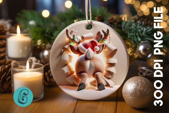 3D Reindeer Ornament Back 05: Festive Illustrations