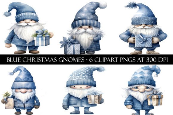 Blue Christmas Gnomes Clipart: Festive Illustrations