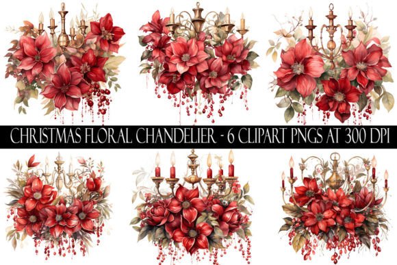 Christmas Floral Chandelier Clipart: Elegant Illustrations