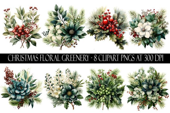 Christmas Floral Greenery Clipart: Premium Illustrations