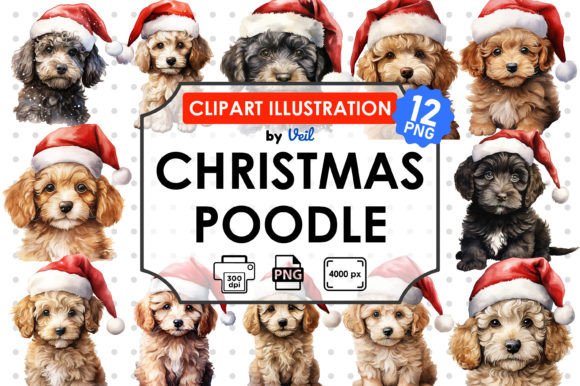 Christmas Poodle Clipart Sublimation: Festive Illustrations