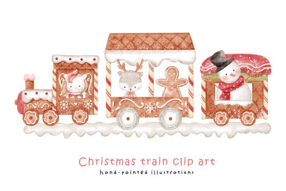 Christmas Train Watercolor Clip Art: Festive Illustrations