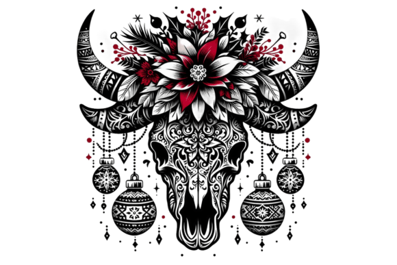 Christmas Tribal Flower Bull Skull Illustrations Review