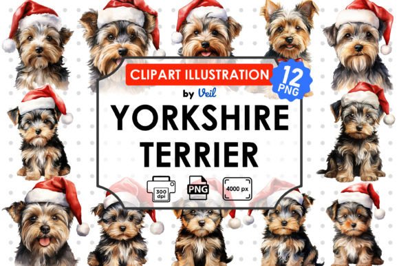 Christmas Yorkshire Terrier Clipart: Festive Illustrations