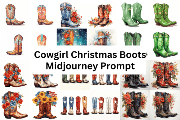 Cowgirl Christmas Boots: Festive Illustrations