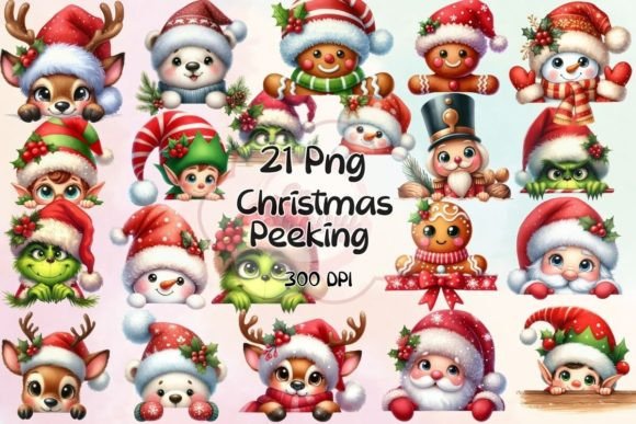 Cute Christmas Peeking Sublimation Illustrations