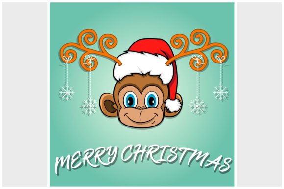 Cute Monkey Head Christmas Card: Festive Illustrations