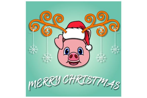 Cute Pig Head Christmas Card: Festive Illustrations