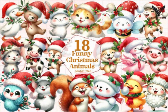 Funny Christmas Animals Clipart PNG: Crafting Illustrations