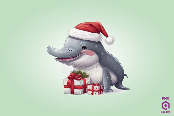 Gray Whale with Christmas Gifts: Festive Illustrations