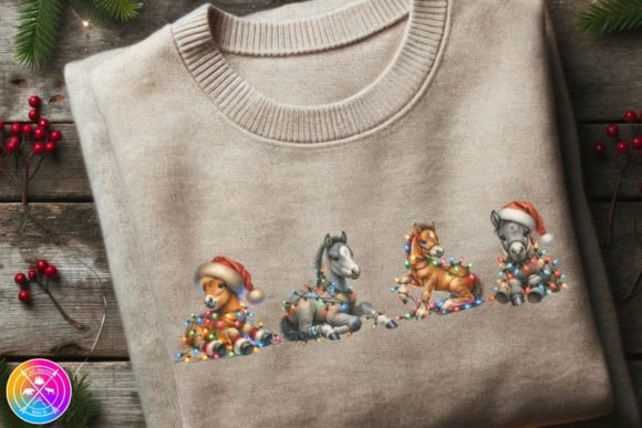 Horses Wrapped in Christmas Lights: Festive Illustrations