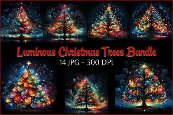 Luminous Christmas Trees Bundle: Festive Illustrations