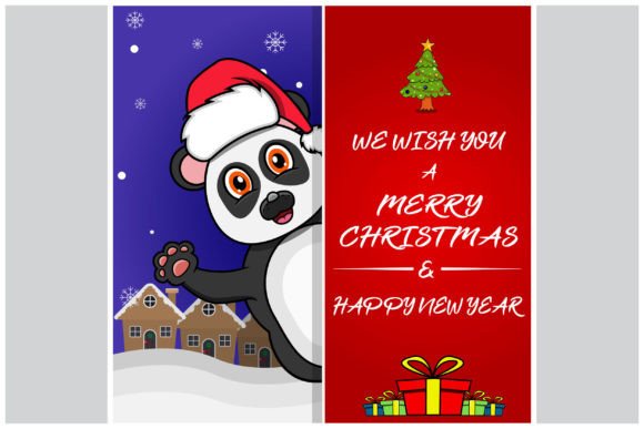 Merry Christmas Card with Cute Panda: Illustrations for Craft