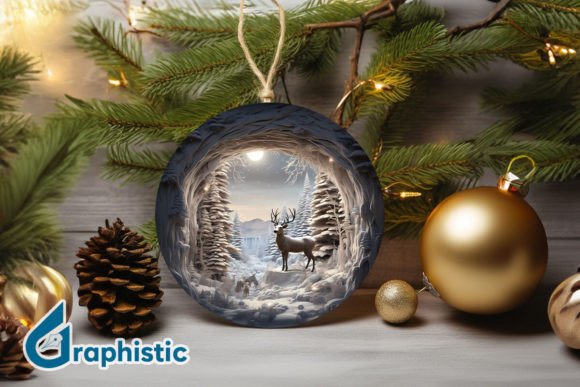 Reindeer Christmas Ornament PNG 06: Fresh Illustrations