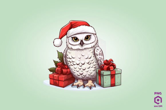 Snowy Owl with Christmas Gifts: Festive Illustrations