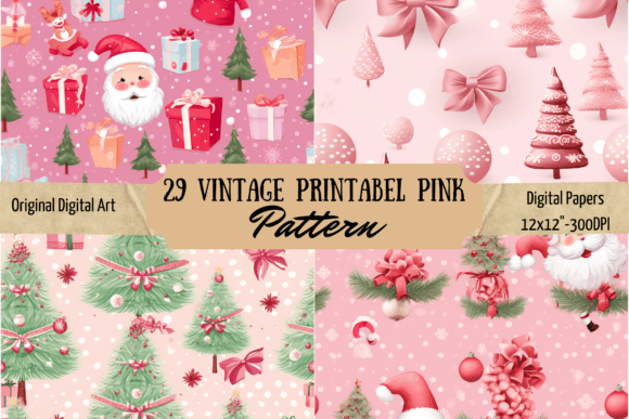 Vintage Pink Christmas Cute Illustrations Review