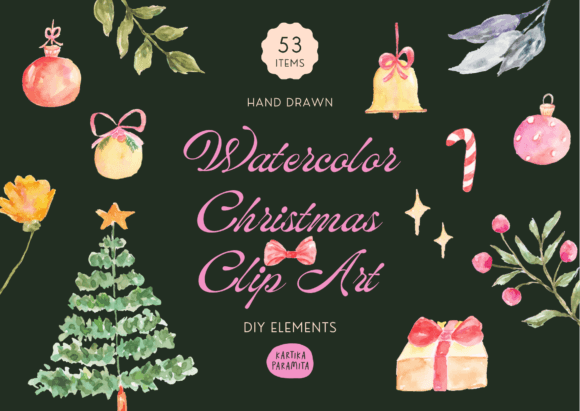 Vintage Watercolor Christmas Clip Art & Illustrations