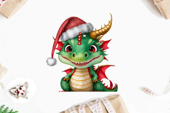 Watercolor Christmas Dragon Clipart: Festive Illustrations