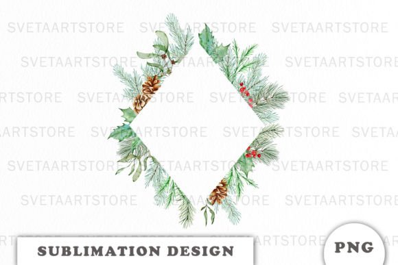 Watercolor Christmas Floral Frame Png for Illustrations