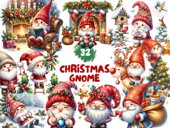 Watercolor Cute Christmas Santa Gnomes Illustrations Review