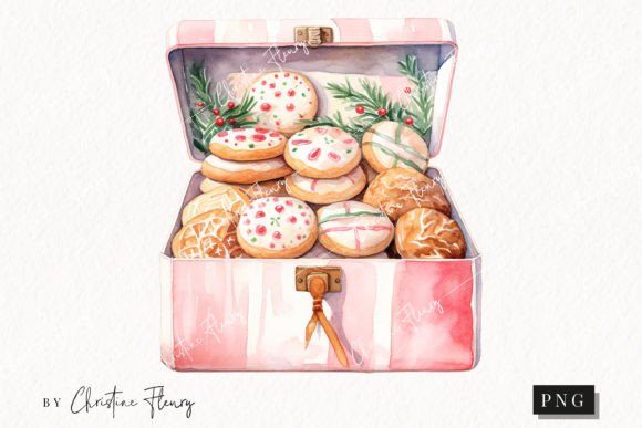 Watercolor Pink Christmas Cookies PNG for Illustrations